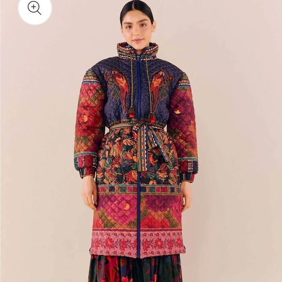 FARM Rio Jackets & Blazers - FARM Rio Reversible Mixed Patchwork Midi Puffer Jacket NWT